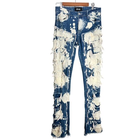 Guapi Jeans Size 30 Blue White Icon Stacked Denim Distressed Street Punk Rock
